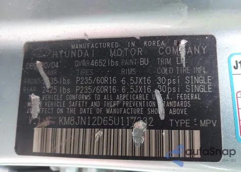 2005 Hyundai Tucson Gls/Lx from USA, damaged, VIN KM8JN12D65U117332